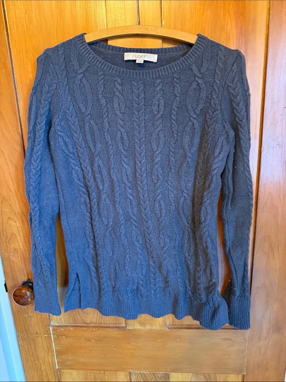 LOFT Cable Knit Crewneck Sweater in Charcoal